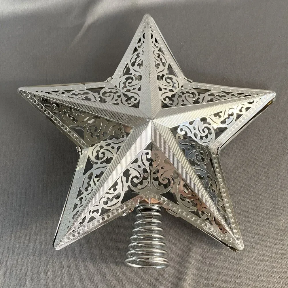Metal Star Christmas Tree Topper Silver Filigree 8